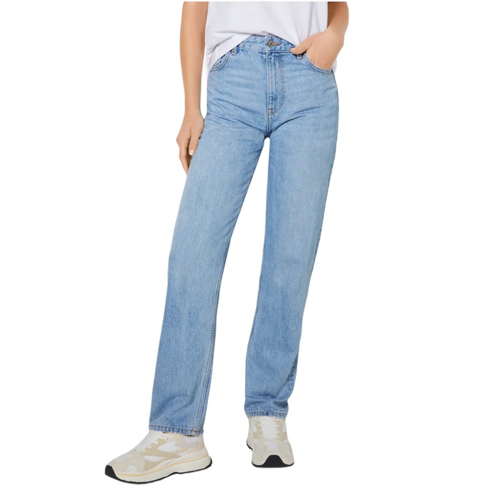 New BERSHKA Womens Blue Jeans Straight Fit High Rise Denim Pants Size US 4/EU 36